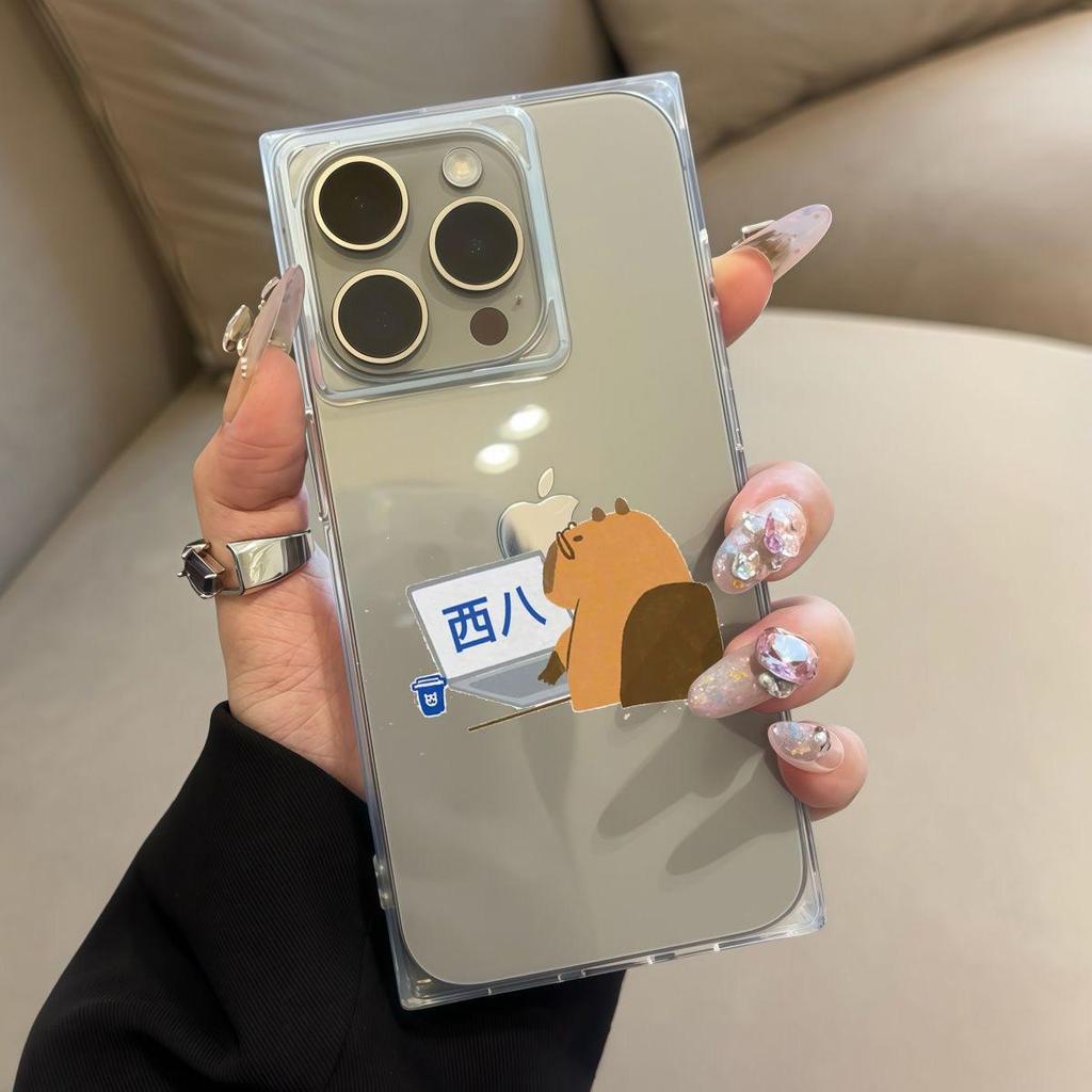 Square Back Tube Protection Clear Case For iPhone 15 Plus 12 16 ProMax 14 Pro Max 13 11 Anti-Oxygen,Playing Computer Dolphin Pattern Casing