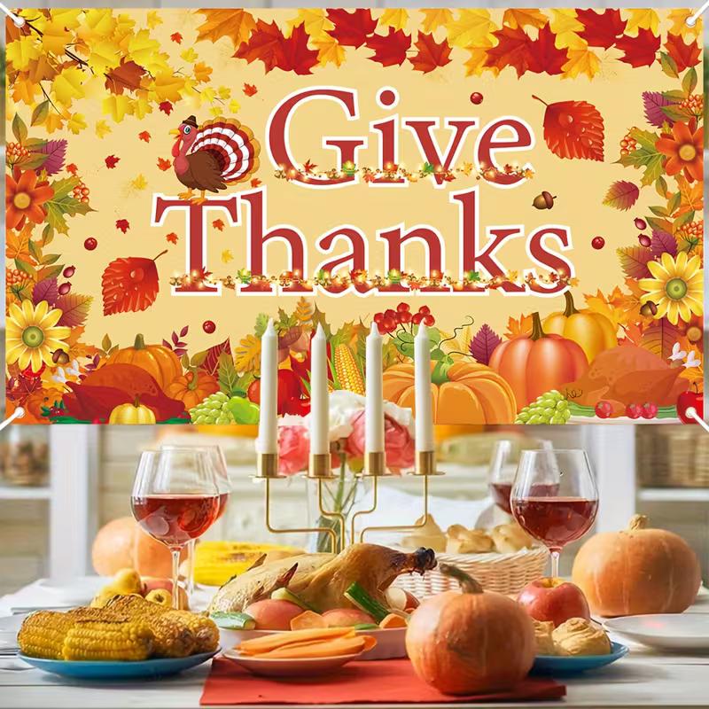 2D Autumn Harvest Turkey and Pumpkins Photo Background