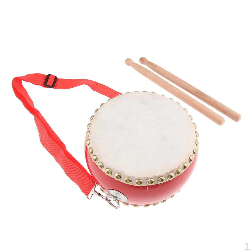 Балладный барабан, Китайский древний барабан Музыкальная перкуссия Коровья кожа Пояс Детская игрушка с палочками 15cm