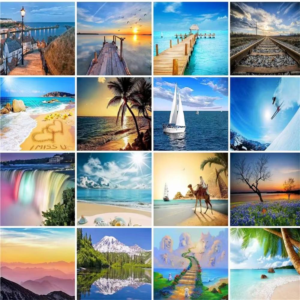 5d Diy Diamant Stickerei Meer Volle Runde Diamant Malerei Kits Strand Landschaft Mosaik Strass Puzzle Dekoration