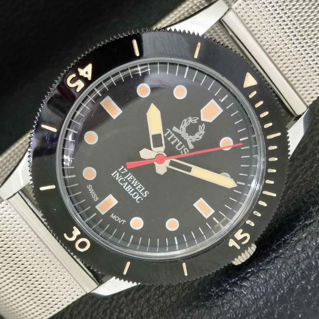 

SWISS MENS HAND-WINDING 40MM TITUS TURNABLE BEZEL BLACK DIAL WATCH a431326-2 R106-a431326