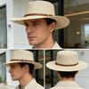 Straw Hat Wide Brim Flat Faux Leather Strap Top Design Metal Buckle Decor Sun Hat Beach