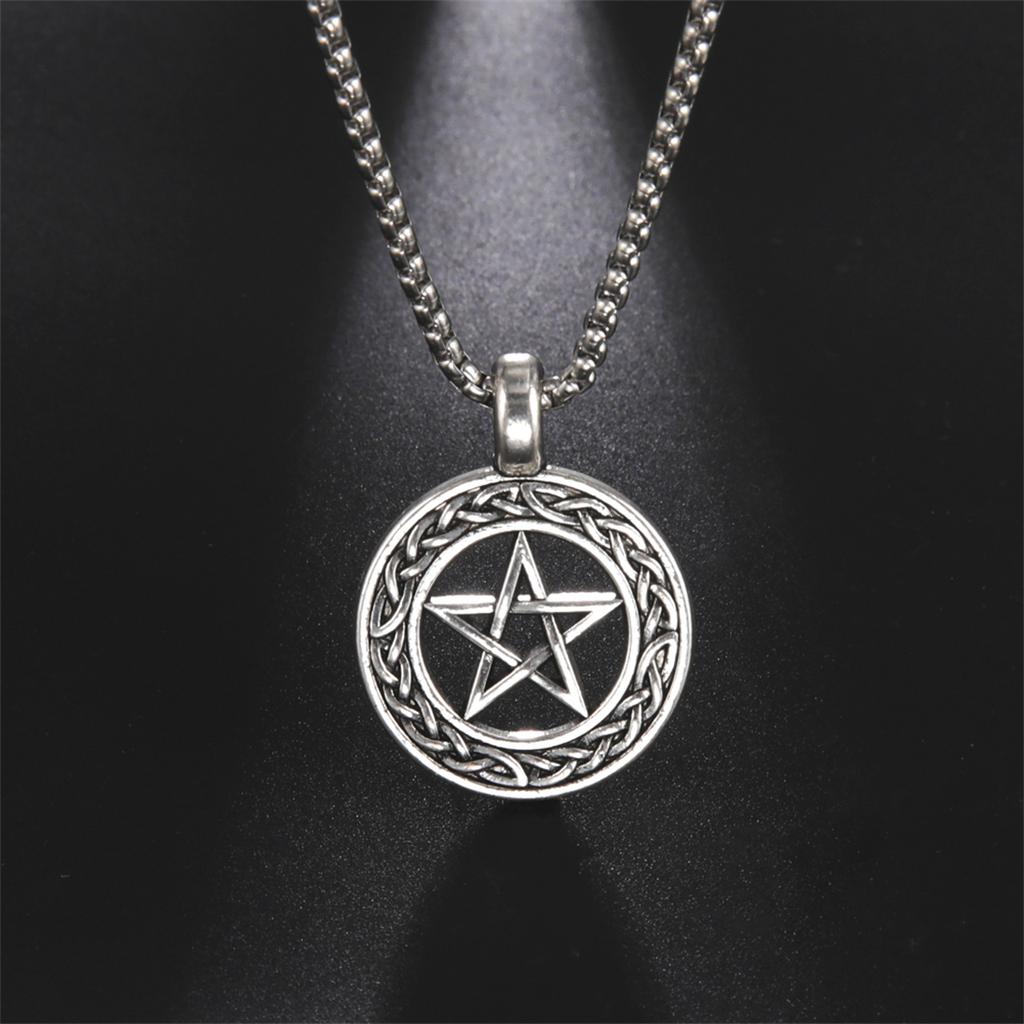 Vintage Pentagram Pendant Necklace for Men Stainless Steel Jewish Star Religious Jewelry Gift