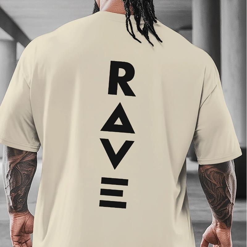 RAVE Letter Men's T Shirt Fitness Sports Cotton Tee Casual Oversized O-Neck Summer Spring Loose Top Streetwear Trendy O-Neck Top