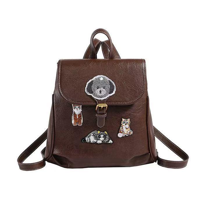 

Ample Dog Backpack Storage Space Leather Schoolbag Cartoon Gift коричневый