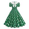 Women's Casual Polka Dot Dress with Collar and Puff Sleeves Slim Fit