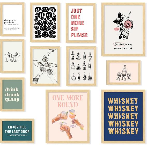 97 Decor Vintage Cocktail Poster - Bar Cart Accessories and Decor, Retro Cocktail Wall Art, Funky Drink Aesthetic Pictures, Colorful Preppy Bar Art