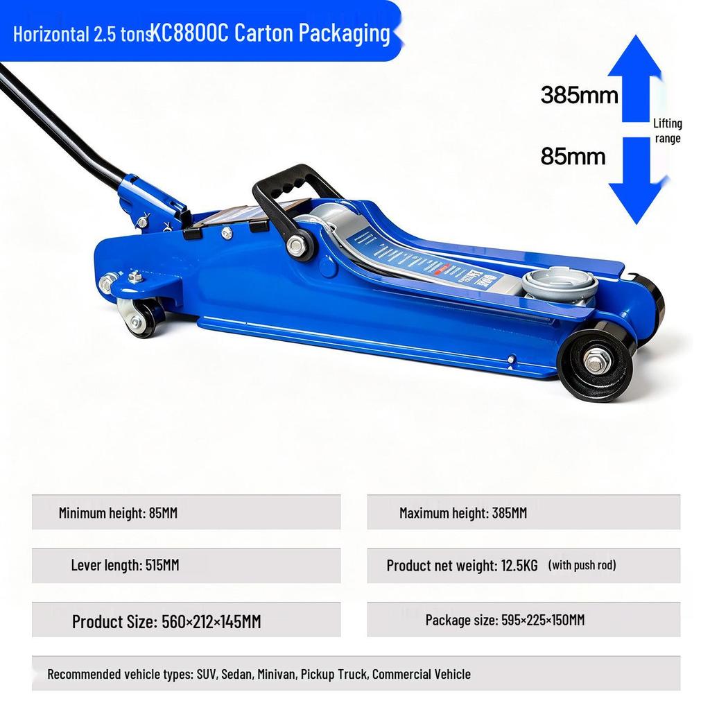 2-Ton Horizontal Hydraulic Car Jack for SUVs – 3T Tire Change Tool