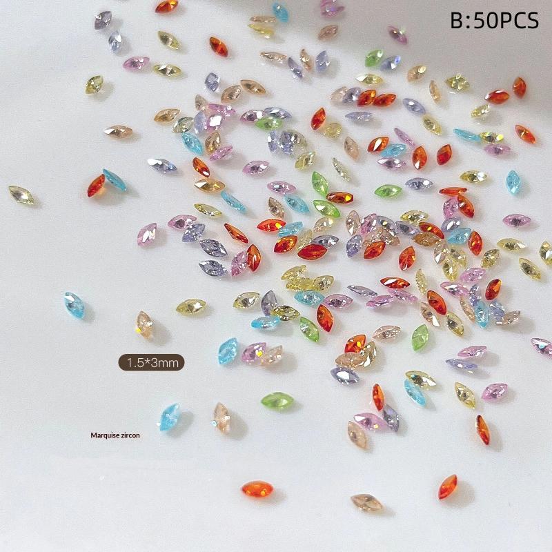 

50 Pcs Mini Nail Rhinestones Colorful Nail Art Charms 3D Teardrop Horse Eye Shape Nail Gems Manicure Supplies B