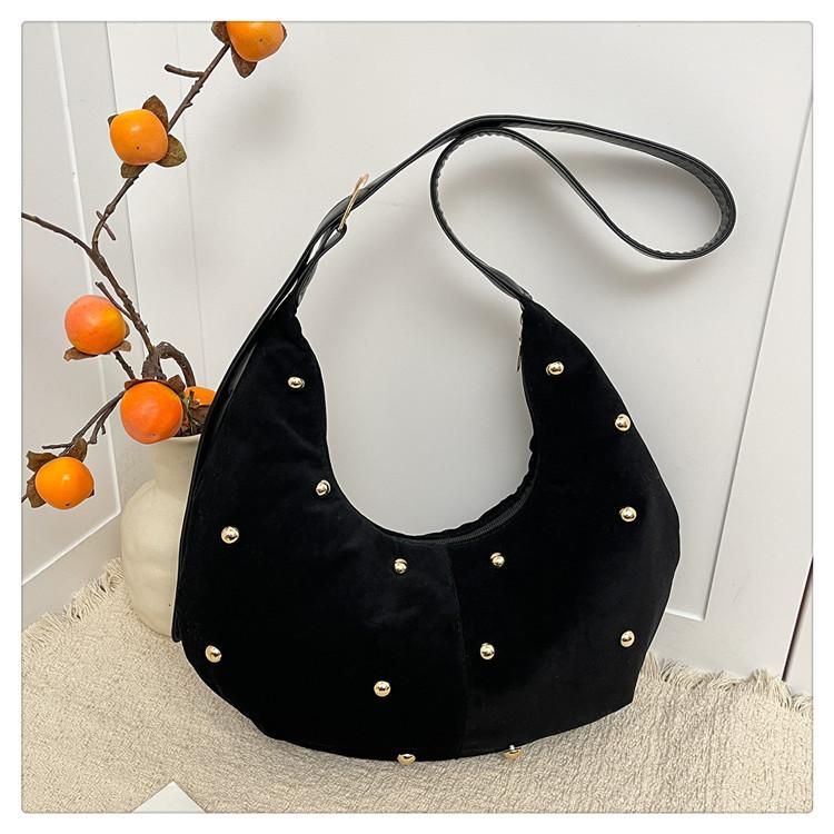 

Spring New Women Shoulder Bags Matte Textured Crescent Bag Fashi Rhineste Retro Suede Comfortable Texture Crossbody Bag чёрный