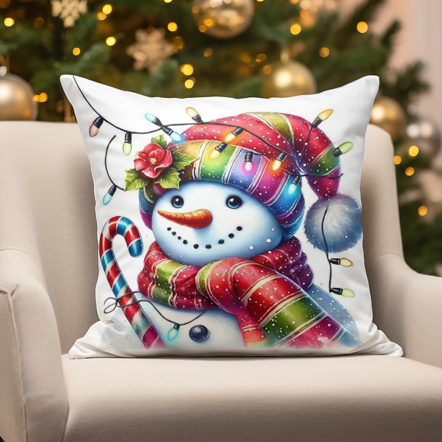 Home Decor Merry Christmas Winter Scene Suitable For Sofa Bedroom Car Pillow Cover Cushion Rectangular Back Cushion