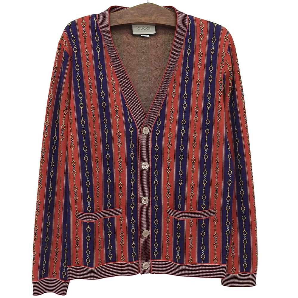 Gucci Excellent Condition Horsebit Chain Cashmere Blend Cardigan for Men, Red/Blue, Size M, 572622, Red/Blue Tops M Red/BlueUsed