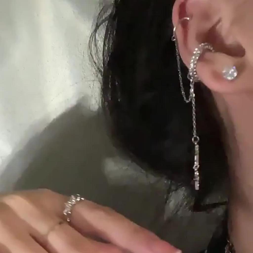 1PC Retro Tetragonal Pendant Design, Ear Bone Clip, Fringed Stud Earrings, Women's Personality, Exquisite and Versatile