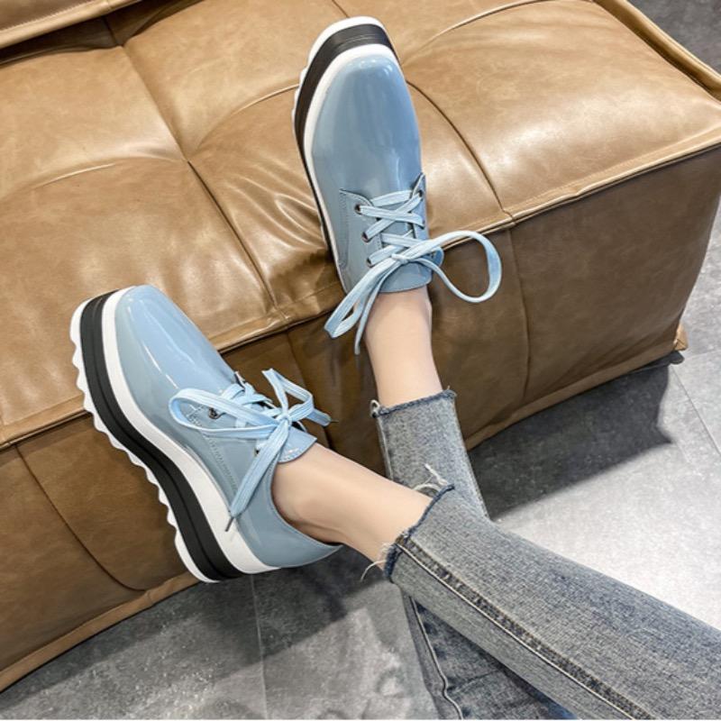 Fashion 2025Women's Thick-soled Sneakers Luxury Leather Casual Shoes Designer Platform Height Increasing Shoes for Women Lace Up Loafers