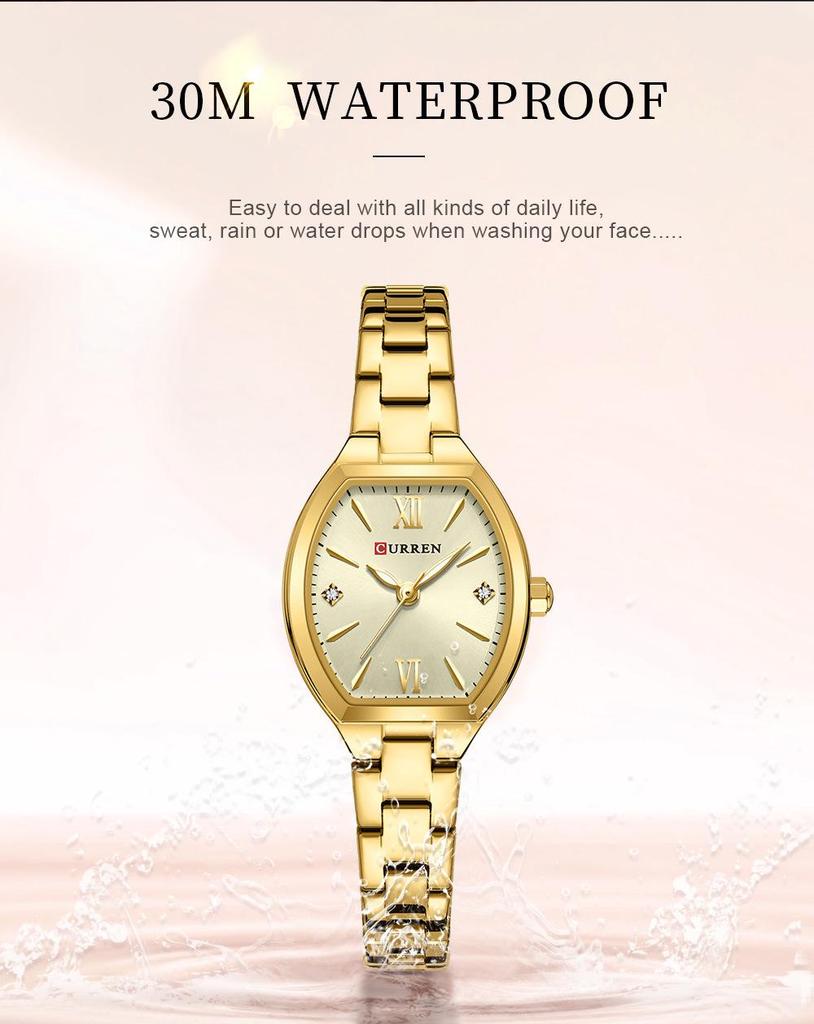 CURREN 9112 Women's Barrel Shape Waterproof Quartz Watch with Roman Numerals