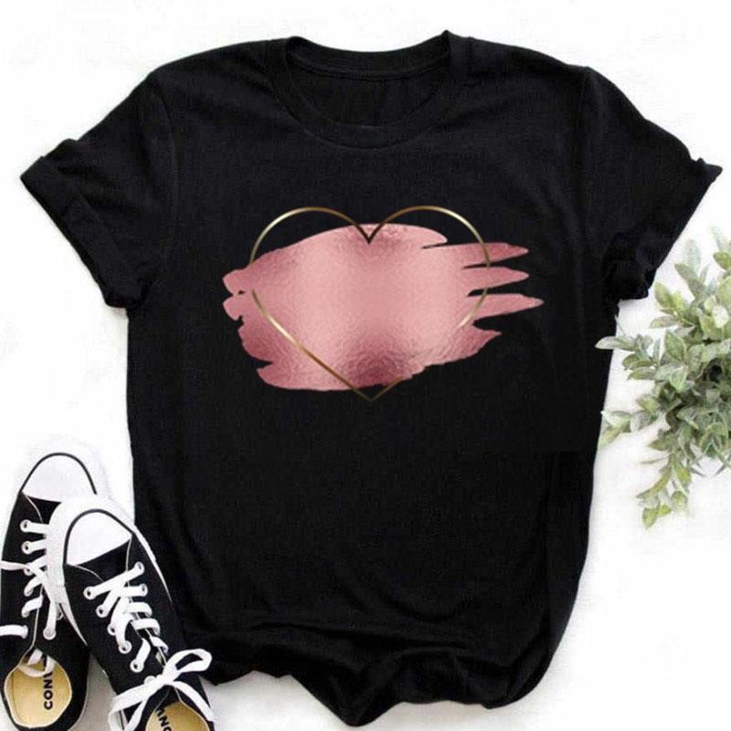 Maycaur New Finger Heart T Shirt Mulheres Tops Coreano Ulzzang Graphic Tees Moda Feminina Camisetas Femininas 90s Meninas Camisa Preta