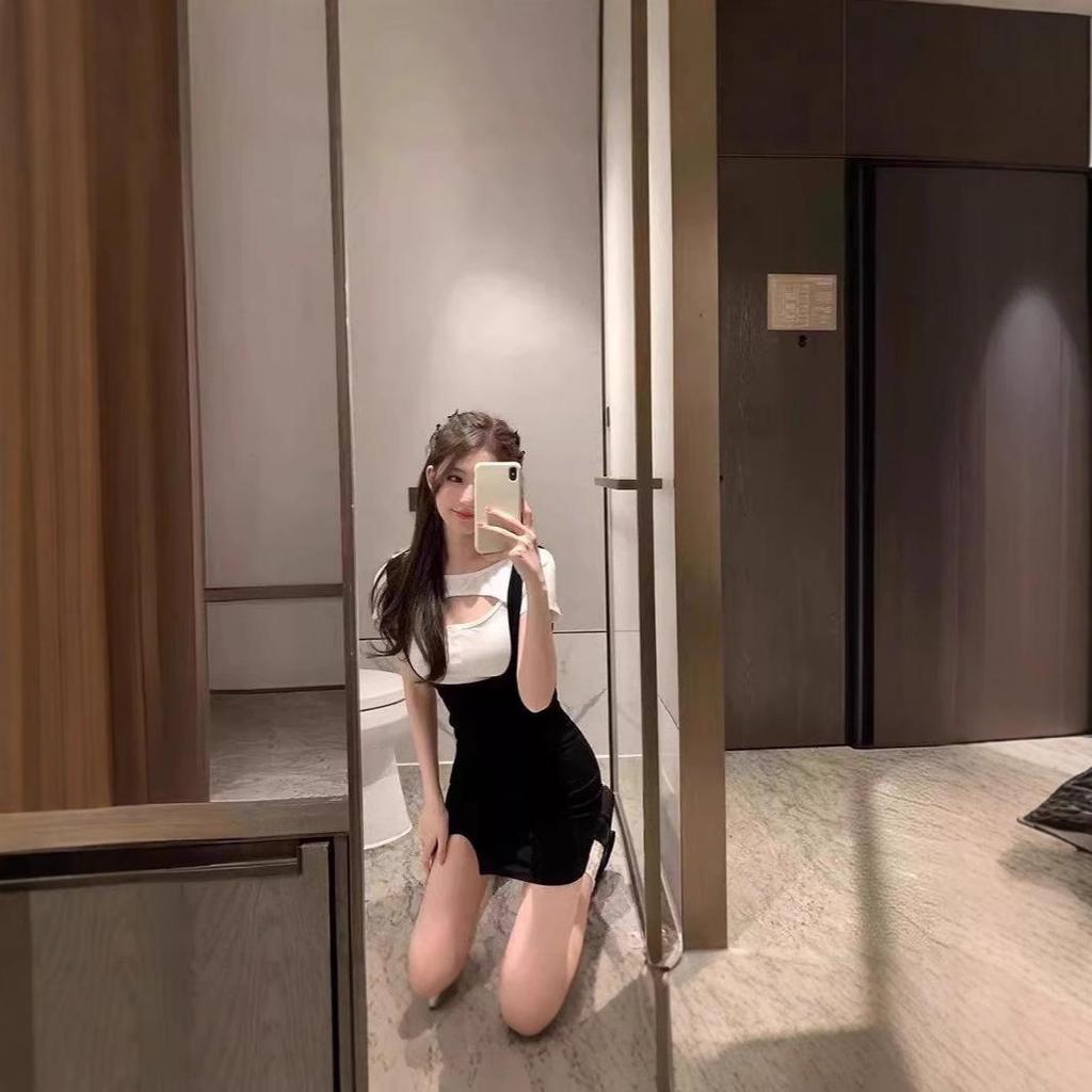 2025 Summer Bodycon Mini Skirt Set: Spicy Girl Sleeveless Camisole Dress & Short Sleeve T-shirt Fashion Two-Piece for Women