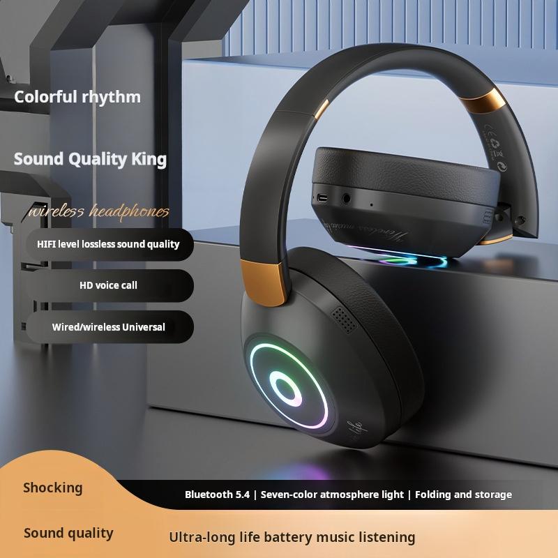 Wireless Bluetooth Headphones Game Headset HIFI Stereo Sound Earbuds with Mic Sport RGB Color Earphone