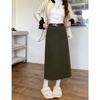 Women's High-Waist Corduroy A-Line Skirt with Back Slit, Slimming Mid-Length for Autumn/Winter