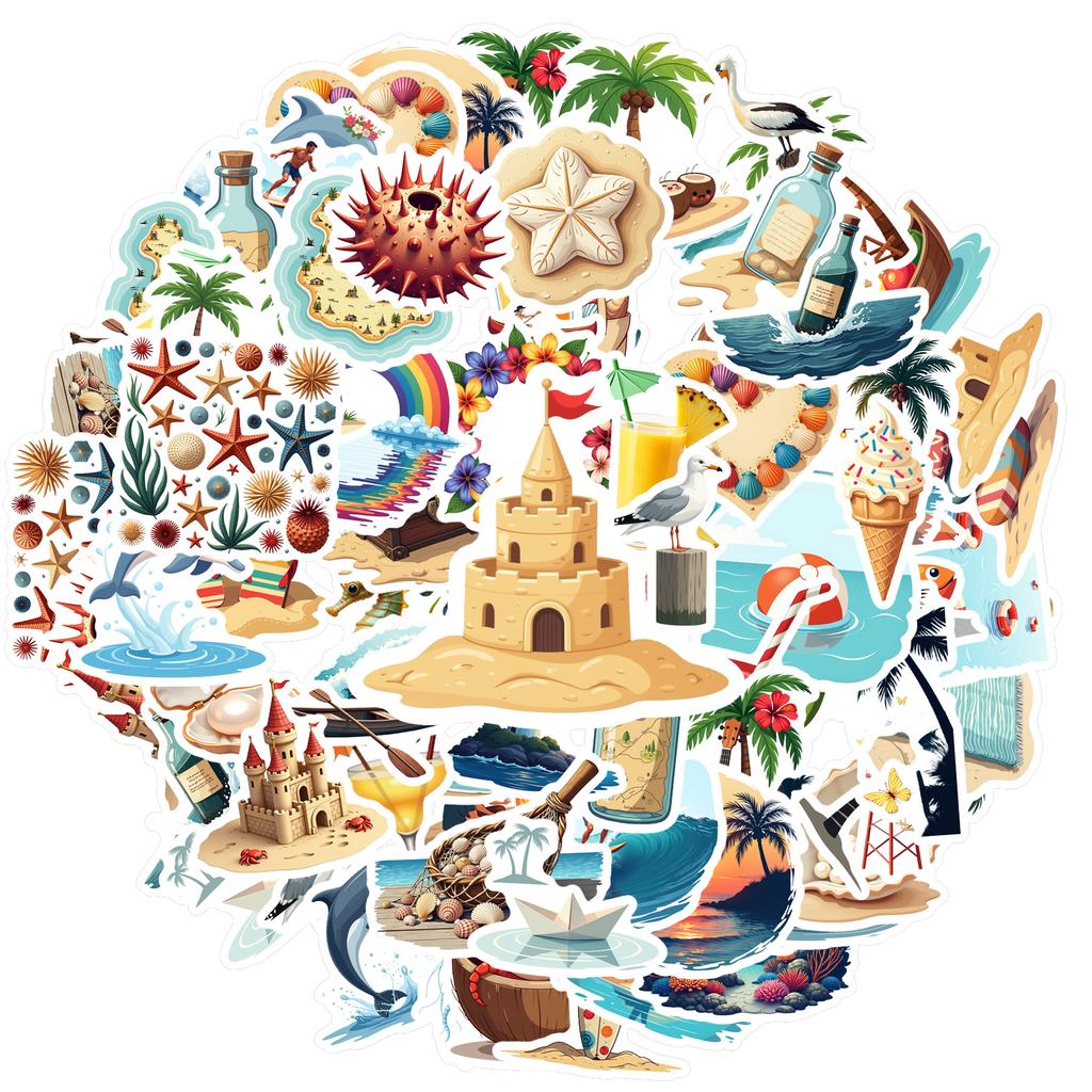 35-70pcs Tropical Island Beach Stickers Summer Travel Diy Luggage Guitar Fridge Laptop Graffiti Sticker Stationery School