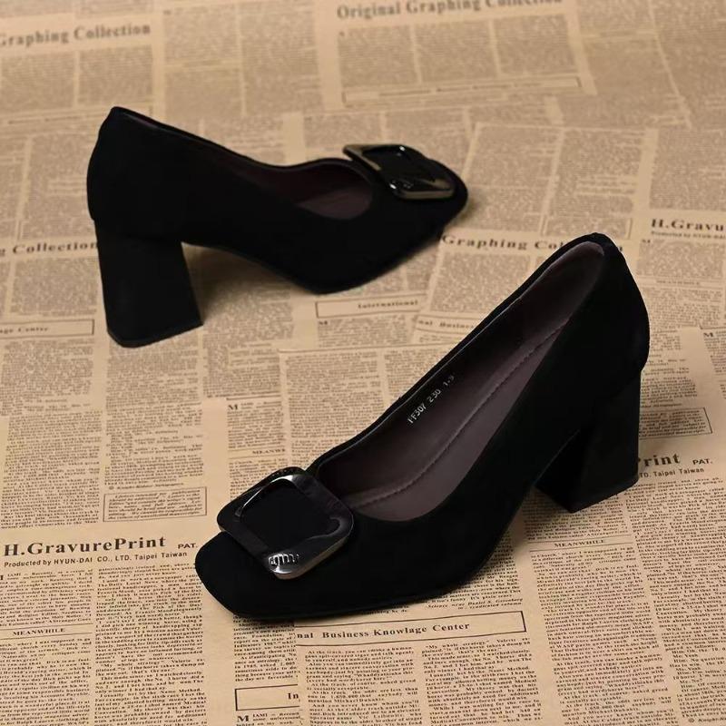 New fashionable outer wear square head shallow mouth comfortable versatile high heels autumn retro temperament single shoes women