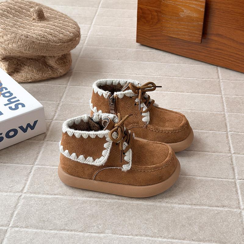 Girls velvet short boots winter new children's two cotton thermal shoes little girl retro wind explosion snow boots