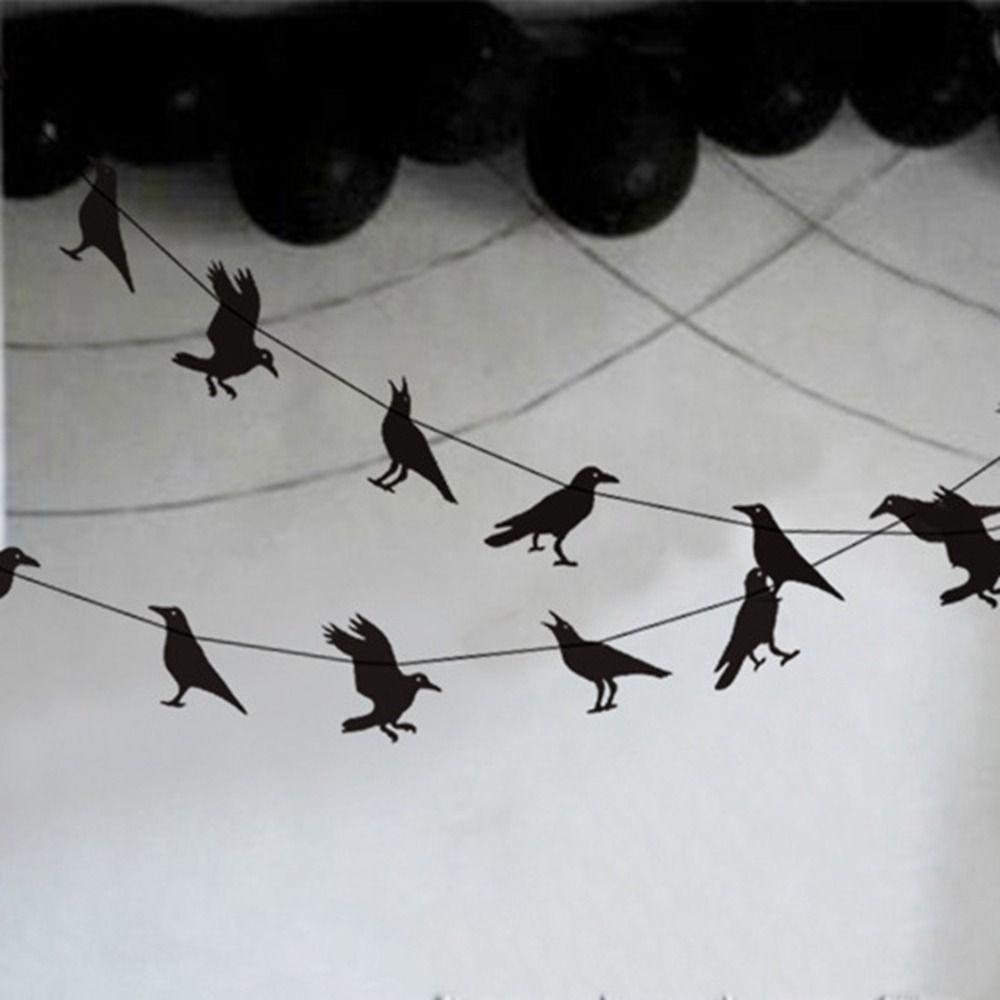 Crow Pattern Black Crow Pull Banner Black Crow Latte Art Halloween Raven Pull Flag  Haunted House