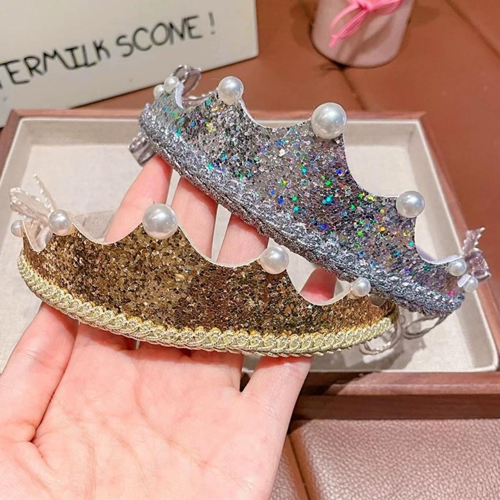 [YNOBUN] Cute Princess Birthday Crown Hairband, Sparkly Kids Party Photo Shoot Accessory (Silver)