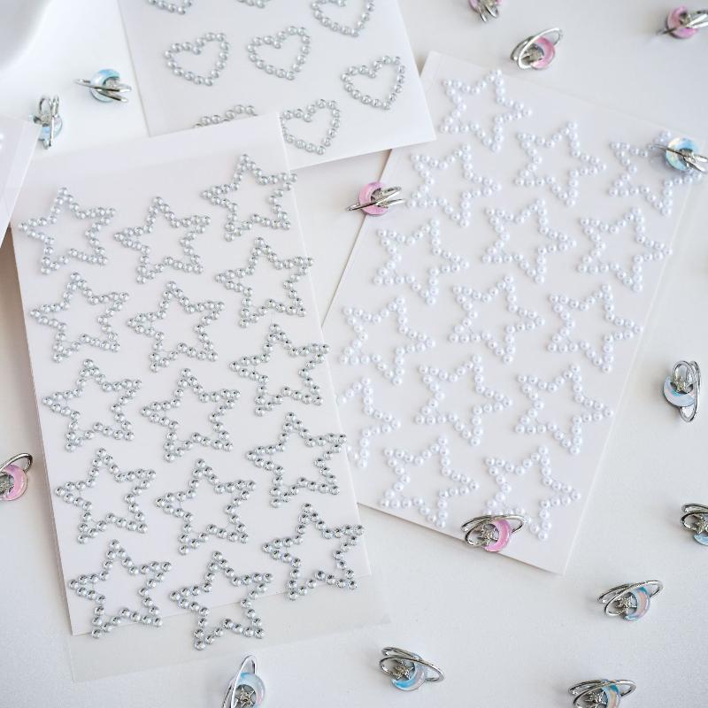 3D Star Heart Shaped Pearls  Stickers Kids Diy Self Adhesive Jewel Crafts Sparkly  Stationery Stickers Girls