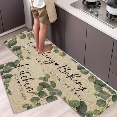1 Unidad Alfombras de Cocina Antifatiga, Estampado de Hojas Impermeable Antideslizante Gruesa Acolchada Alfombra de Cocina Confort de Alta Resistencia Alfombra para Estar de Pie para Cocina