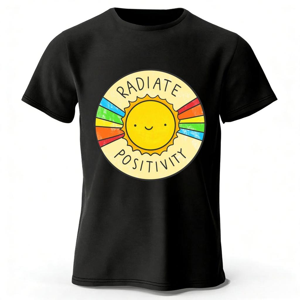 Healing Rainbow Sunshine Pure Cotton T-shirt Men Fashion Casual Plus Size Loose Short Sleeves Soft Comfortable Top