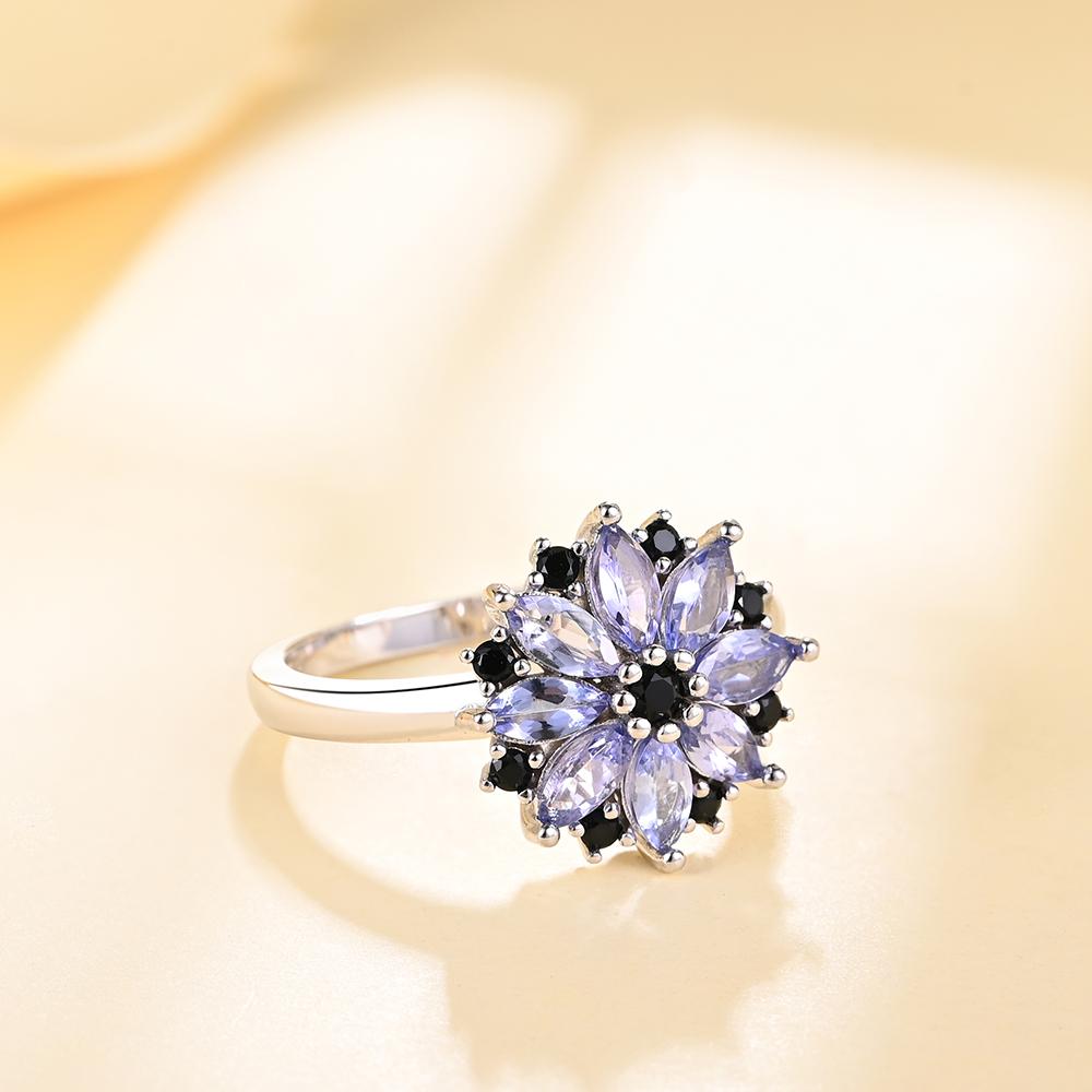 2023 New Natural Blue Tanzanite Flower Design Fine Jewelry Set 925 Sterling Silver Ring Earring for Women Nice Gift