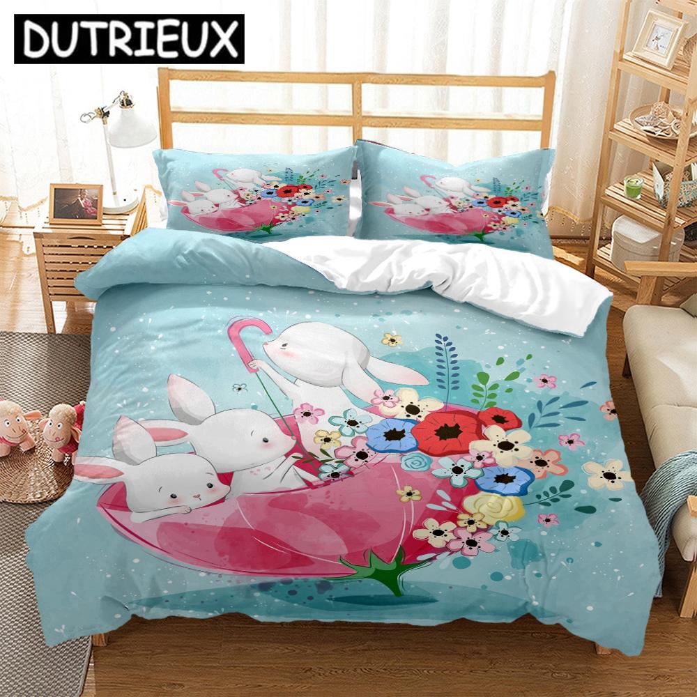 Comforter Bedding Set With Rabbit Design - King Size For Teens Double & Children'S Beds - S & Comforter Included