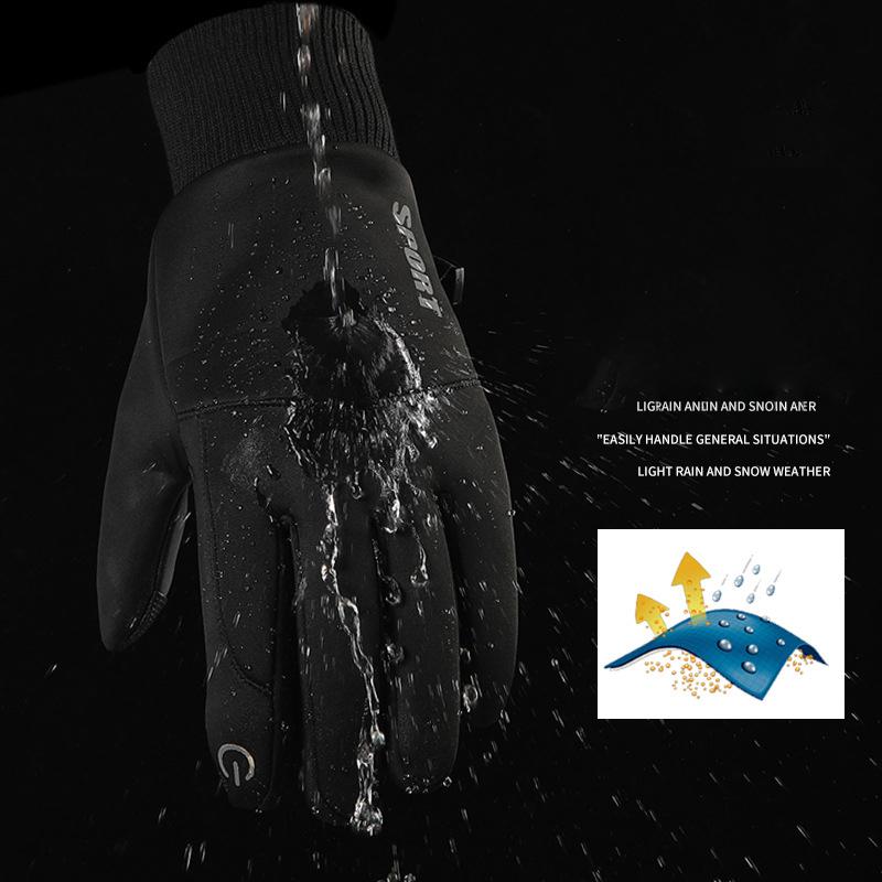 Touchscreen-Enabled Windproof Waterproof Warm Men'S Cycling Gloves Touch Screen Winter Velvet Anti Slip Adult Mountaineering
