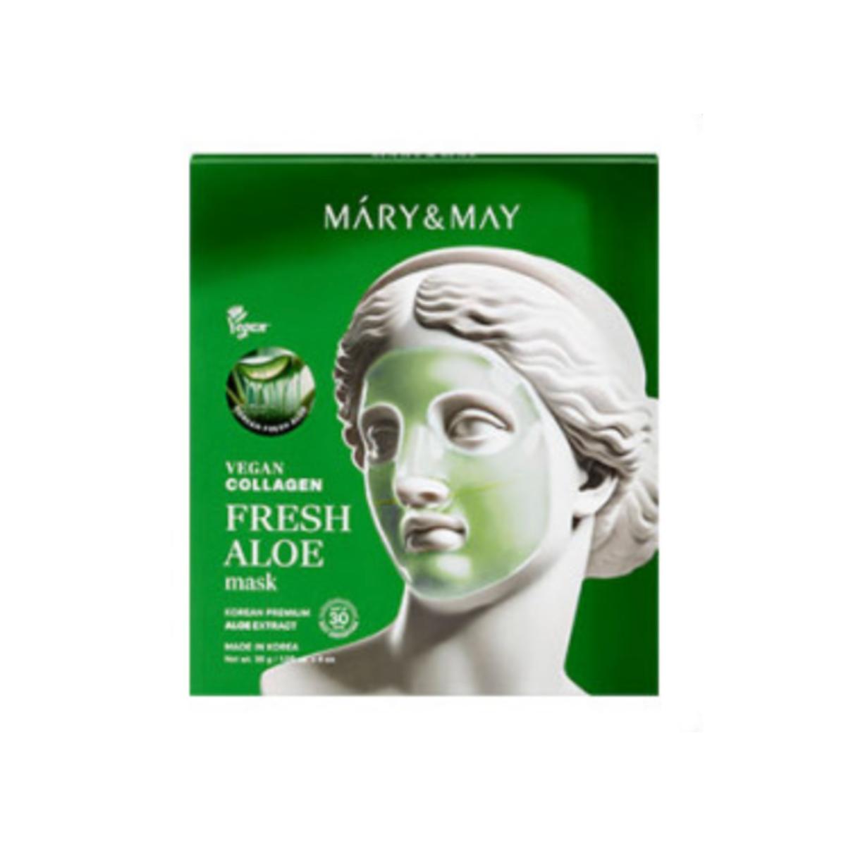 Mary&May Веганская коллагеновая освежающая алоэ-гель маска 30 г 4 листа (Охлаждающая гидрогелевая маска-патч, успокаивающая и увлажняющая)