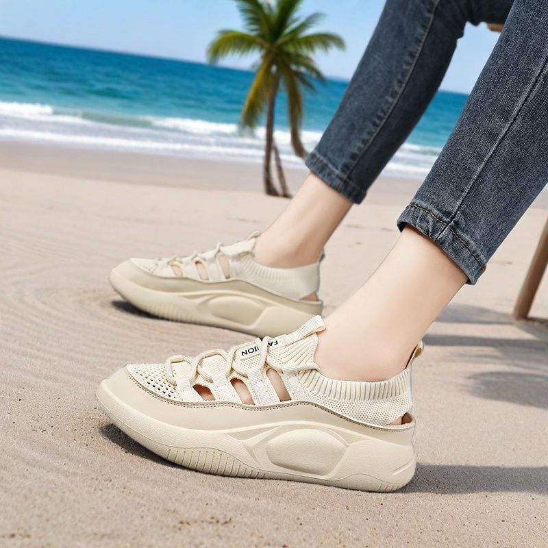 Summer Perforated and Breathable Large-sized Women's Shoes with Perforated and Woven Soft Soles and Mesh Surfaces