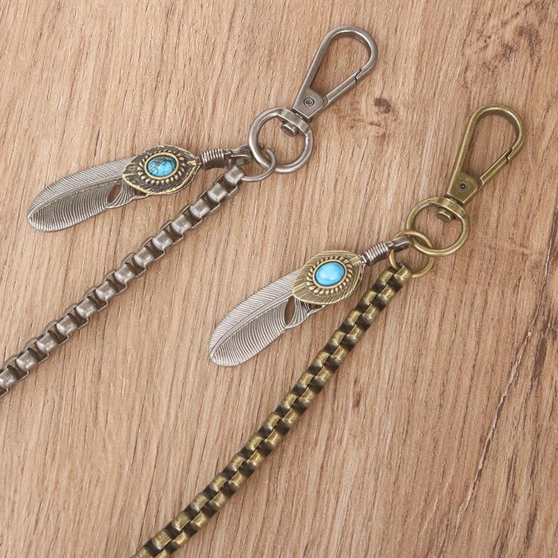 Feather Trouser Chain, Simple Retro Street Metal Hook, Feather Hipster Accessories, European and American Wallet Chain.