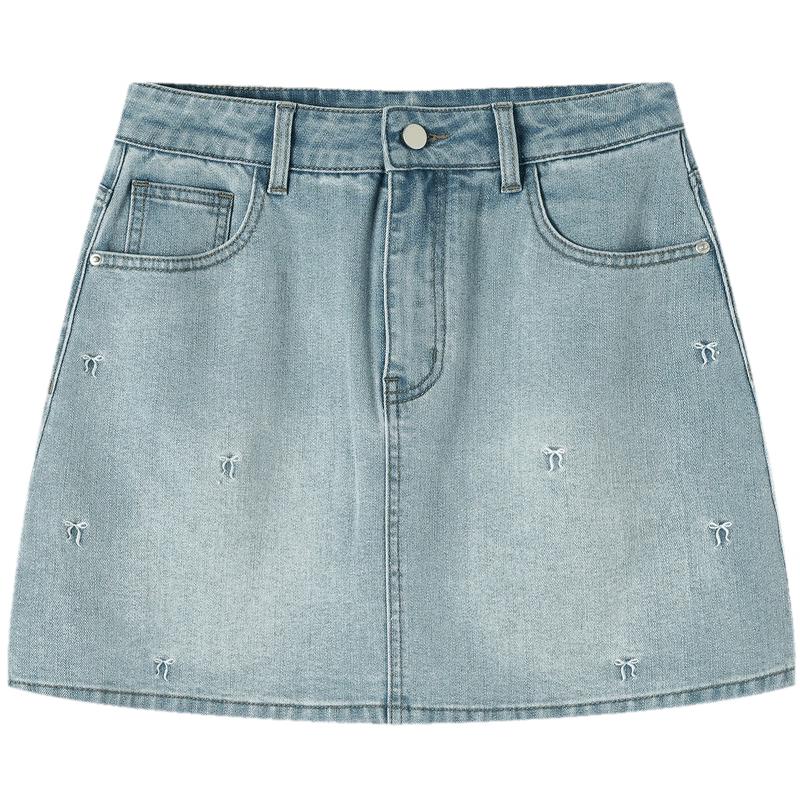 TonLion Women s Embroidered A-Line Denim Skirt L