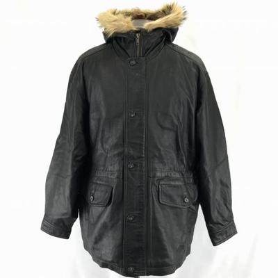 Hooded Genuine Lamb Leather Coat Outerwear/Women’s M/9AR/Black/Paisley Lining, Waist Drawstring(USED)