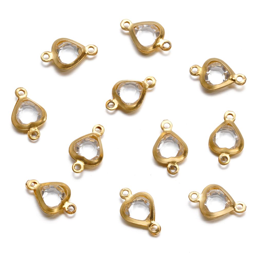 10pcs/lot Stainless Steel Crystal Love Heart Double Ring Pendants for DIY Bracelet Necklace Beads Jewelry Making Accessories