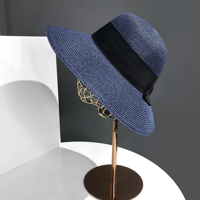 

Sun Li Style Large Brim Straw Hat Women Summer Beach Sun Hat Uv Protection Sunscreen Sun Hat синій