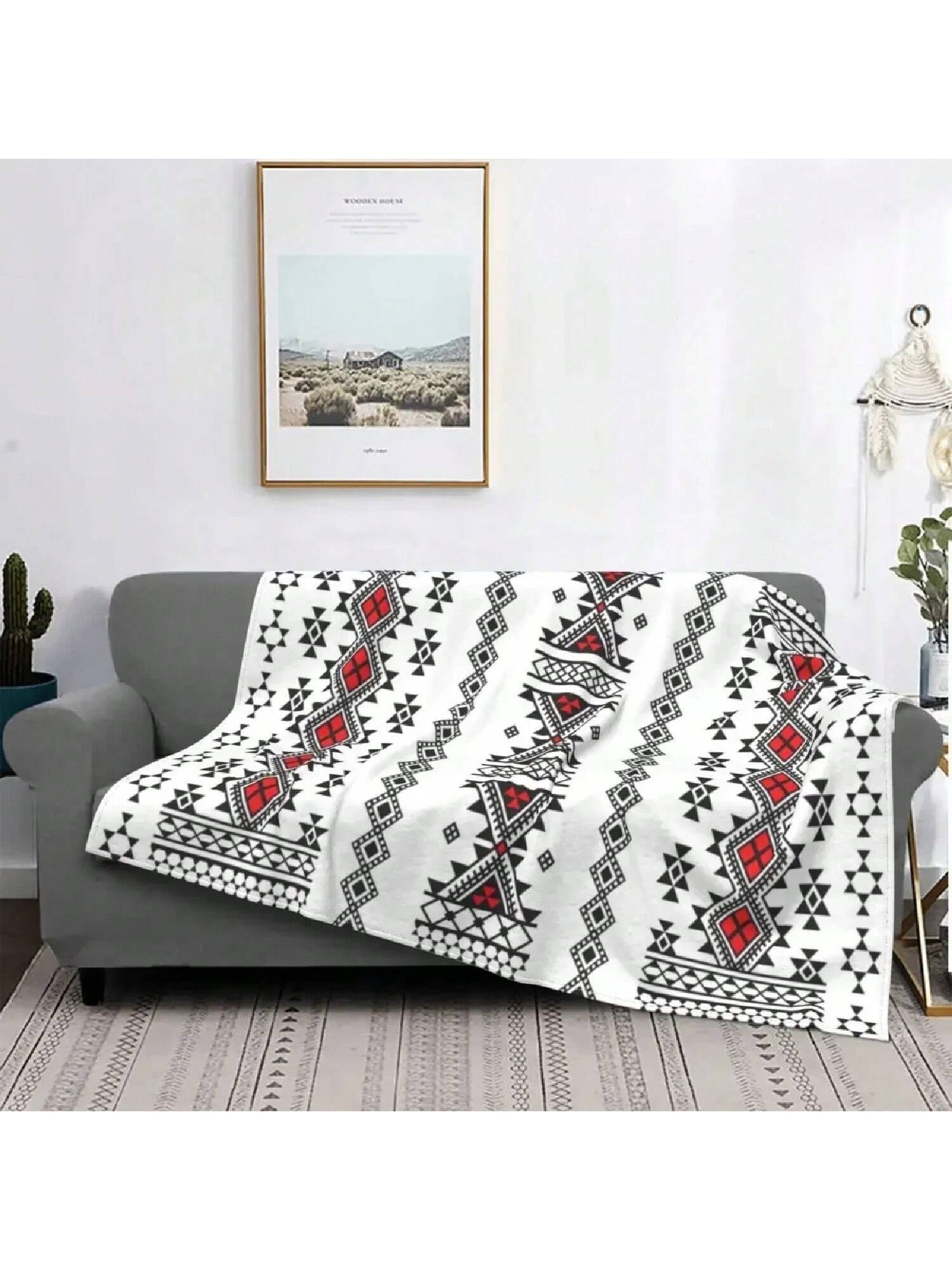 

3D Print Kabyle Carpet Blankets Breathable Soft Flannel Winter Bohemia Amazigh Berber Throw Blanket For Couch Home Bed Gifts 75X95CM сірий колір