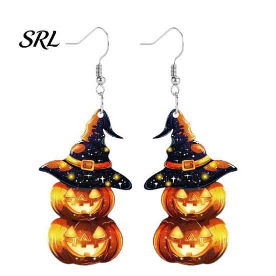 Holiday Gift for Her 1 Pair Halloween Pumpkin Earrings Women, 2 Stacking Retro Orange Witch Drop Dangle with Hat, Acrylic Costume Jewelry Niche Style