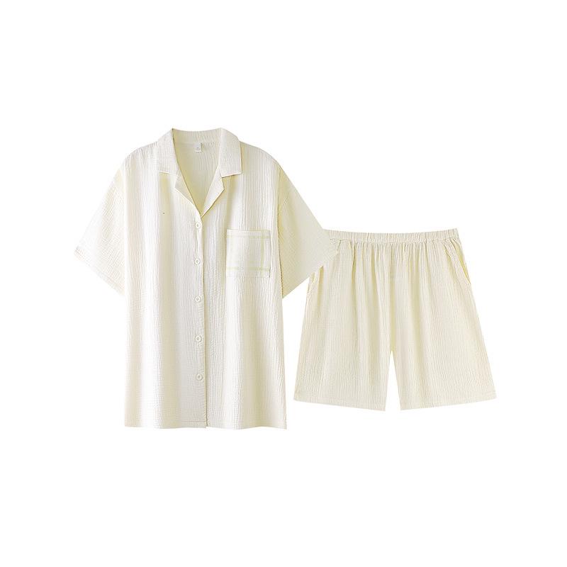 [Baby Cotton] Skin-Friendly A-Grade Pure Cotton Double-Layer Gauze Couple Pajamas - Spring/Summer Short Sleeve for Women & Men s Homewear. M