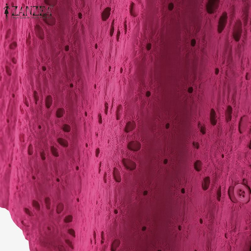 ZANZEA Blusa Casual para Mujer con Cuello Vuelto, Manga 3/4 Holgada, Calada, Patchwork