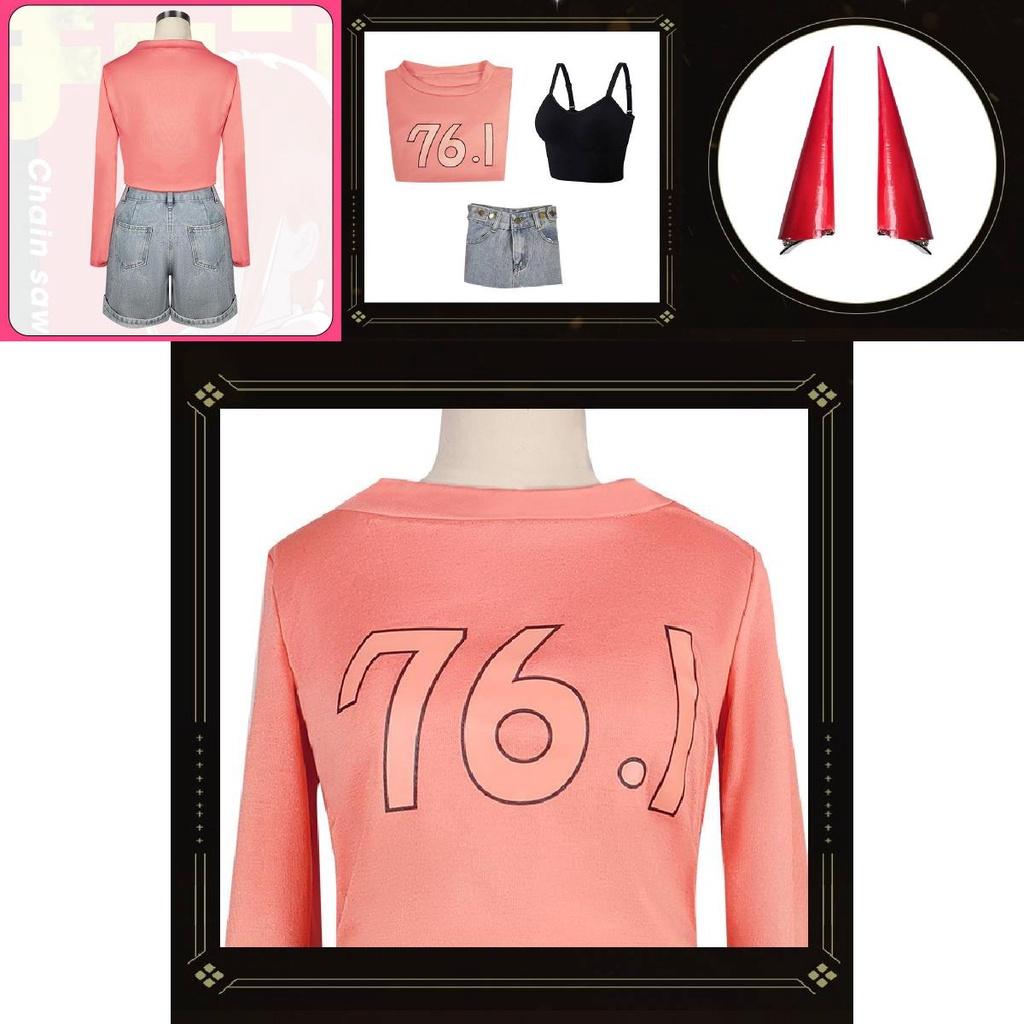 Chainsaw Man Power T-shirt Jeans Cosplay Hair Ornament Teeth Set