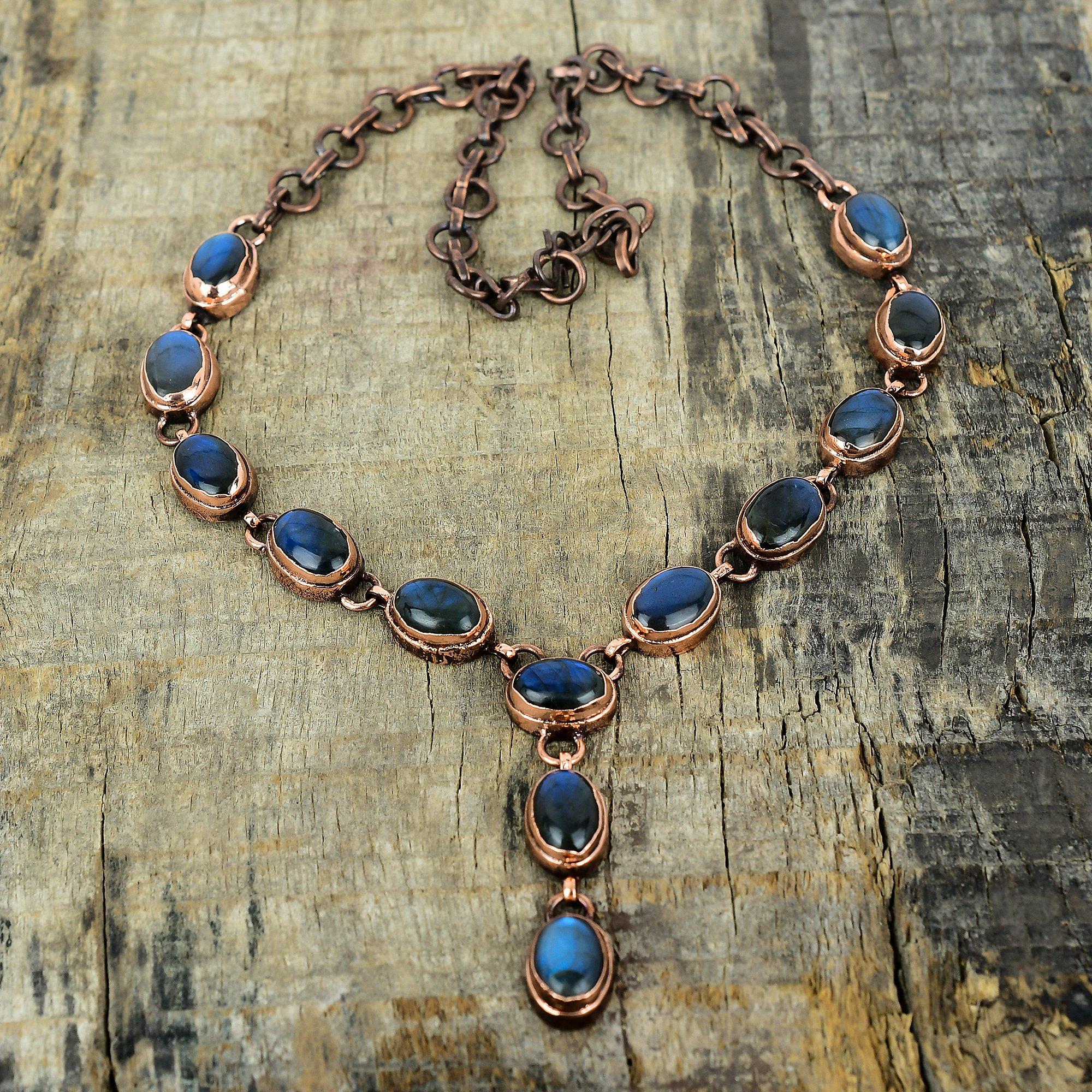 

Ожерелье из лабрадорита, гальванизированная медь, регулируемая цепочка, ожерелье из лабрадорита, ювелирные изделия из драгоценных камней, ожерелье ручной работы, медные украшения для подарков Adjustable