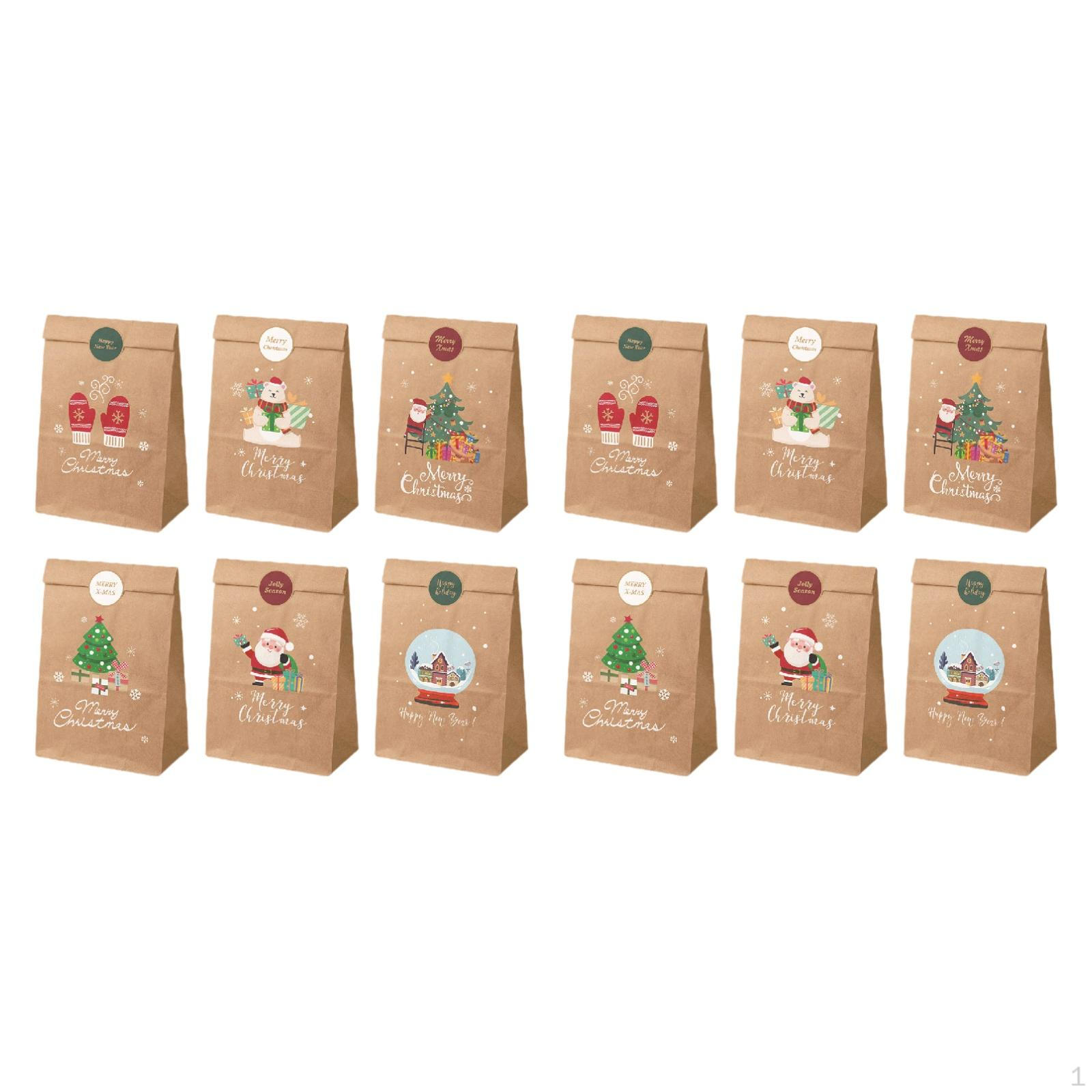 

12 рождественских подарочных пакетов с наклейками для праздничных принадлежностей, упаковка из крафт-бумаги Style B