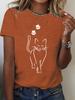 Women's Cat Pattern Round Neck Short Sleeve T-shirt - Summer High-End Feel