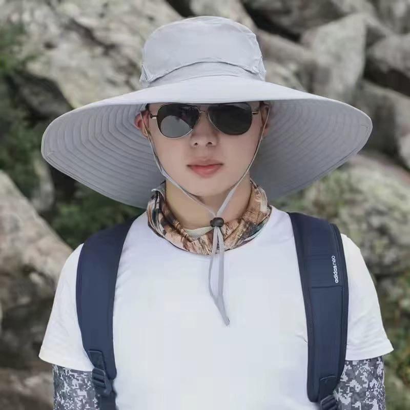 

Sun-Proof Summer New Arrival Split Men Sun-Proof Bucket Hat Outdoor Wide Brim Hat Top Breathable Fishing Hat Sun Hat Light gray top removable